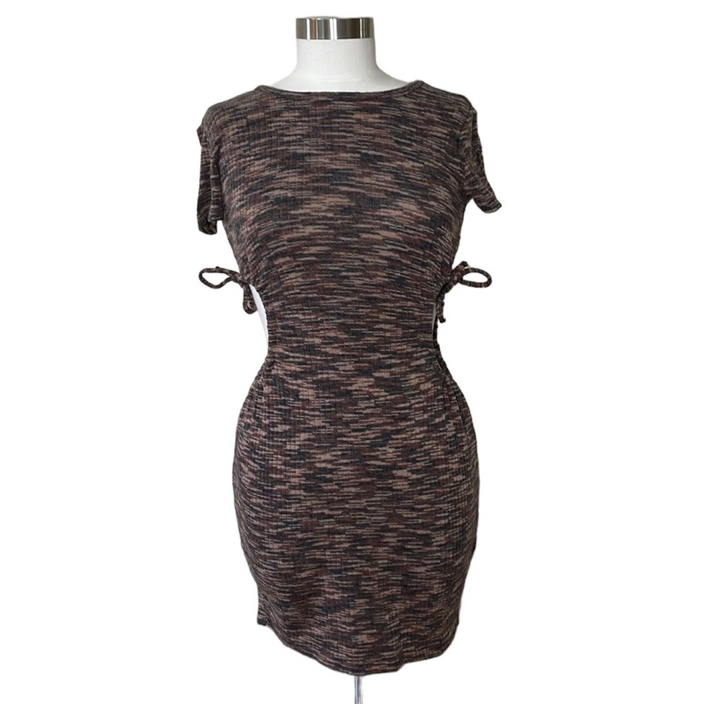 H&M - Brown Bodycon Side Cut Out Mini Dress - Size Small